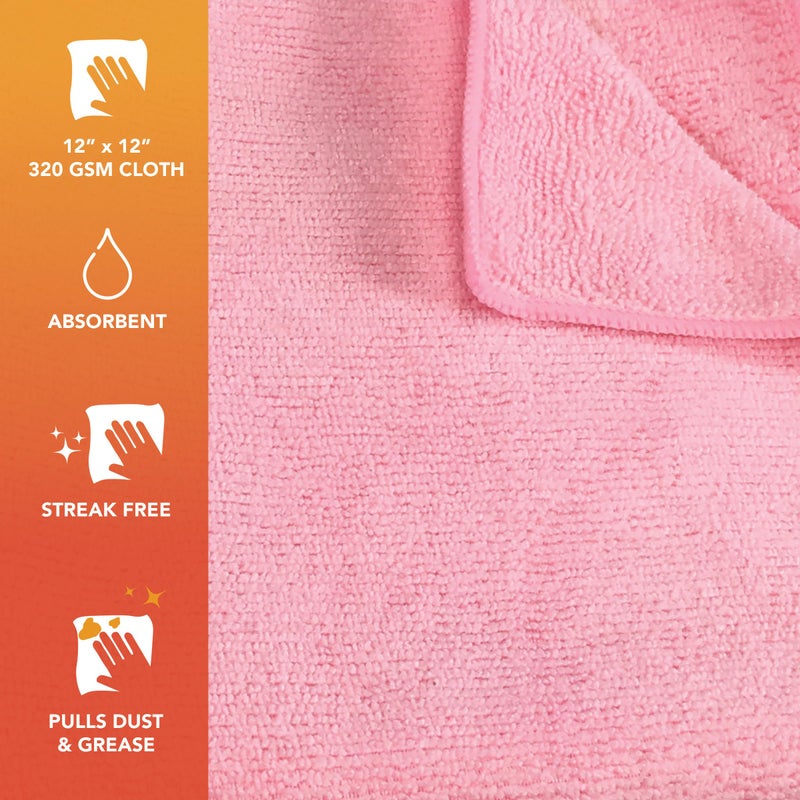Arkwright, LLC Arkwright Microfiber Cleaning Cloths - (Pack of 12) Lint & Streak-Free Drying Wash Towels, 320 GSM Super Absorbent & Quick Dry, Perfect Cleaner for Car, Glass, and Window, 12 x 12 in, Pink - Image 2